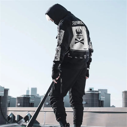 Sudadera con capucha estilo hip hop Harajuku para hombre, estilo urbano, con estampado de calavera, con capucha, para hombre