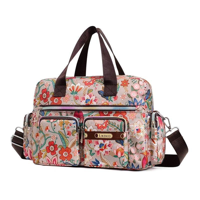 Ladies Messenger Bag Casual Handbag Shoulder Large Capacity Waterproof Tote Bag Flower Printed Bags Outdoor Picnic Bag For Women