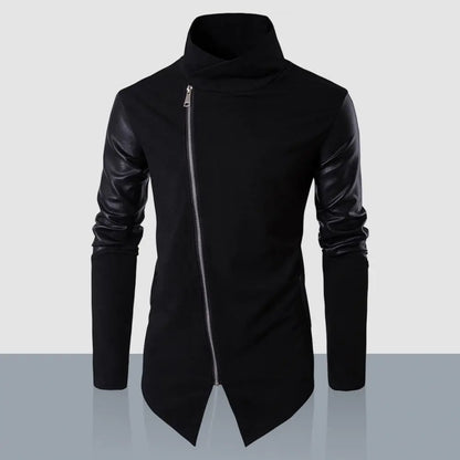 Abrigo de otoño para hombre, cuello alto, color liso, manga larga, cárdigan con cremallera, tejido de retazos, cárdigan suave, ropa de primavera para hombre