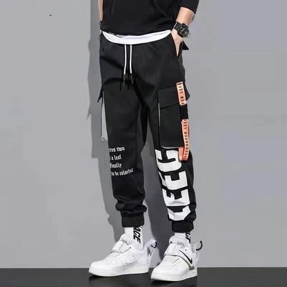 Pantalones harén con cintas casuales y múltiples bolsillos