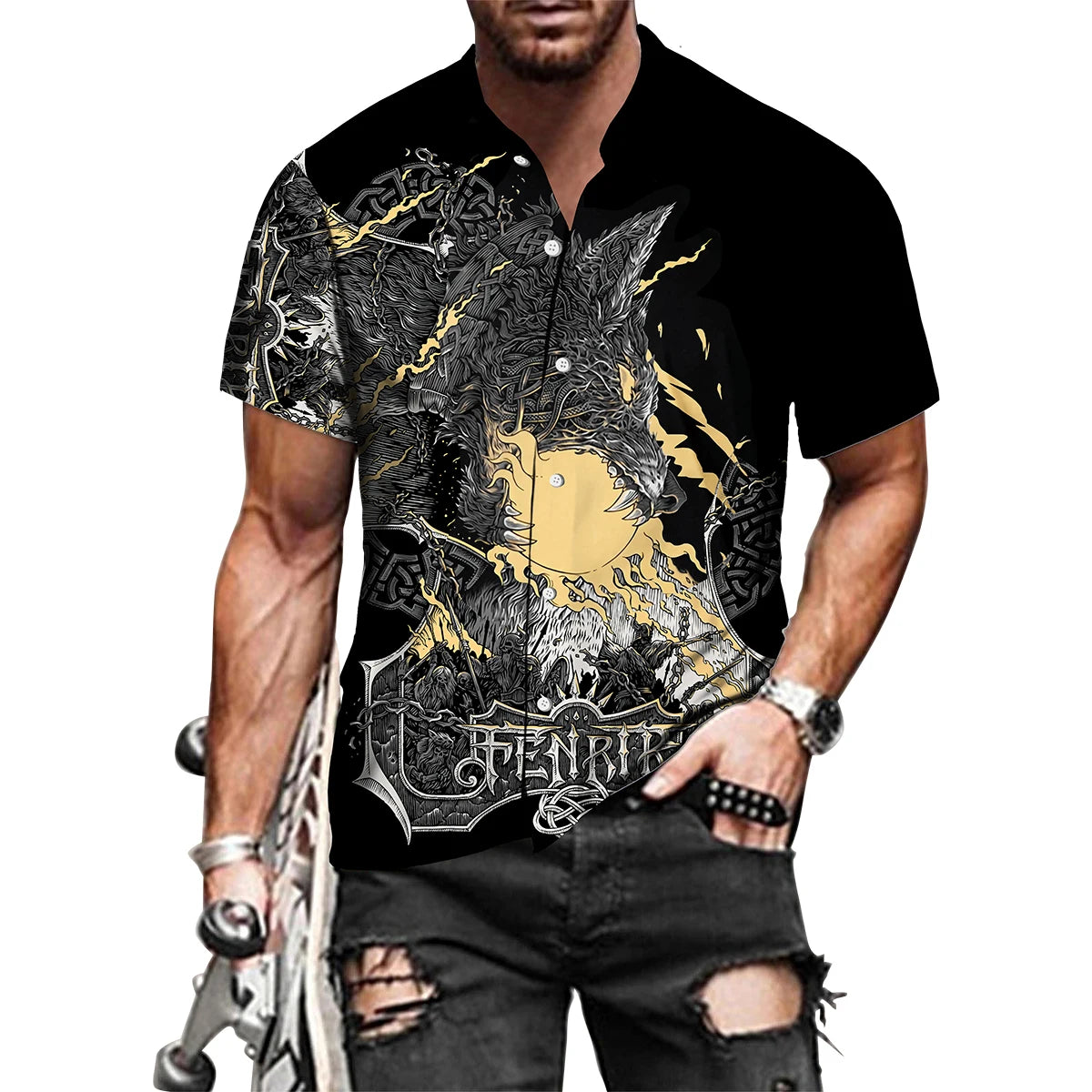 Mythology Button Shirts Gothic Turn Down Collar