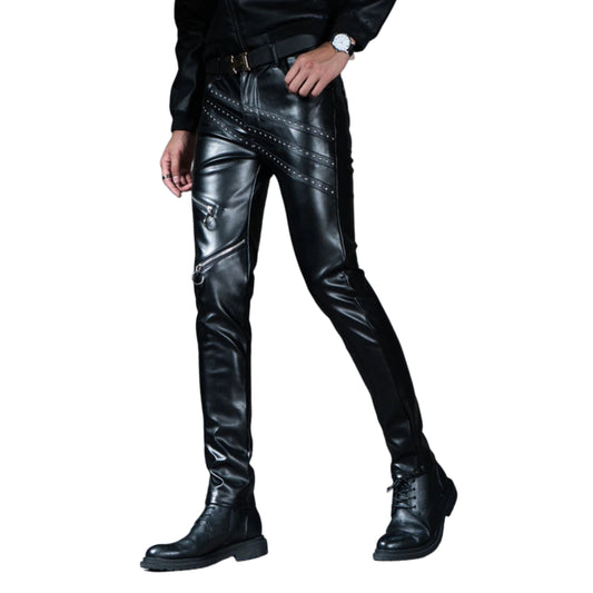 Pantalones ajustados de cuero para motociclista, de moda, de piel sintética, para escenario y club.