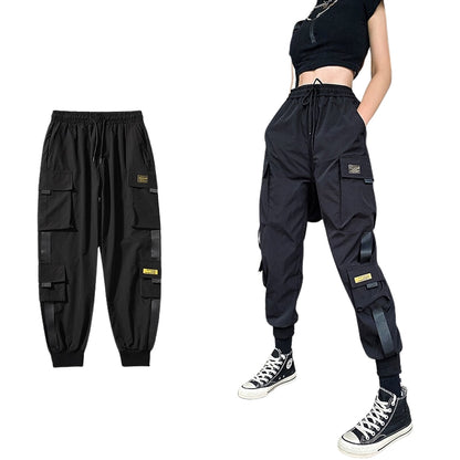 Streetwear pantalones negros cintura elástica pantalones de chándal verano otoño Hip Hop mujer Pantalones