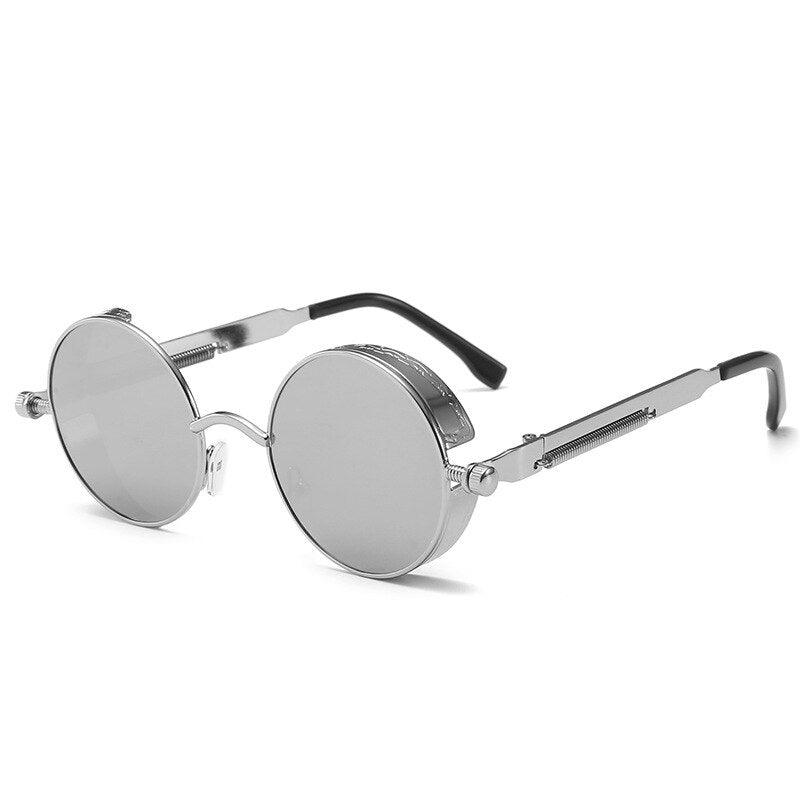 Retro Round Metal Sunglasses Unisex Vintage Spring Legs Steampunk Mirror Sunglasses for Uv400 Sun Glasses Gafas