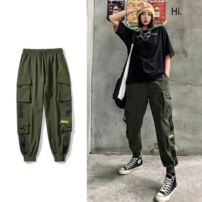 Streetwear pantalones negros cintura elástica pantalones de chándal verano otoño Hip Hop mujer Pantalones