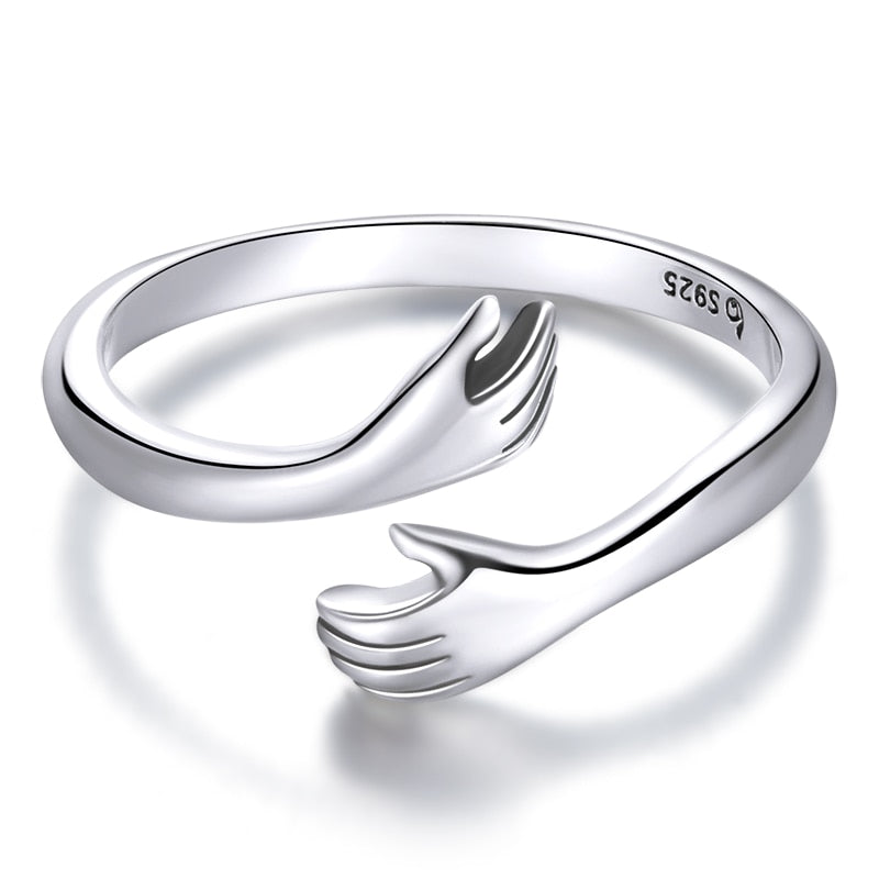 Anillo de plata de ley 925 WOSTU para abrazar las manos, anillo de dedo de diseño Simple para mujer, joyería de plata elegante CTR176