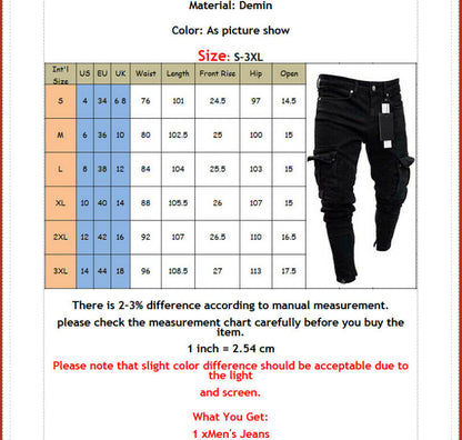 Pantalones de mezclilla largos rasgados de motorista para hombres Pantalones de mezclilla ajustados Pantalones negros elásticos destruidos
