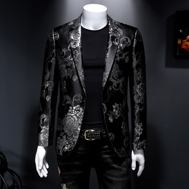 Blazer para Hombre, Blazer Vintage de Jacquard para Hombre, traje de novio de boda, Chaqueta de cena de lujo de hilo dorado de Metal, chaqueta Formal ajustada para Hombre