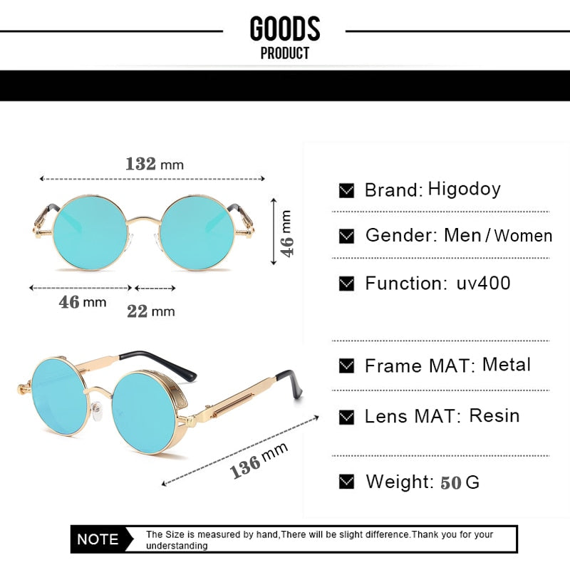 Retro Round Metal Sunglasses Unisex Vintage Spring Legs Steampunk Mirror Sunglasses for Uv400 Sun Glasses Gafas