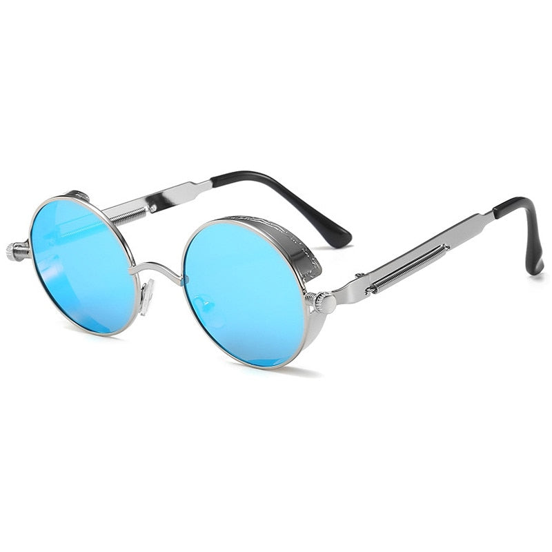 Retro Round Metal Sunglasses Unisex Vintage Spring Legs Steampunk Mirror Sunglasses for Uv400 Sun Glasses Gafas