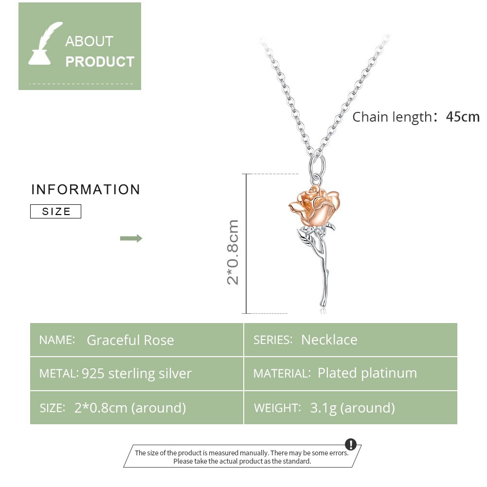 WOSTU 2020 New 925 Sterling Silver Rose Gold Flowerr Necklace Long Chain Silver Necklace For Women Wedding Jewelry Gift CTN190