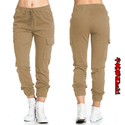 Pantalones cargo para mujer, con múltiples bolsillos, cordón ajustable, cintura elástica, deportivos, informales, largos