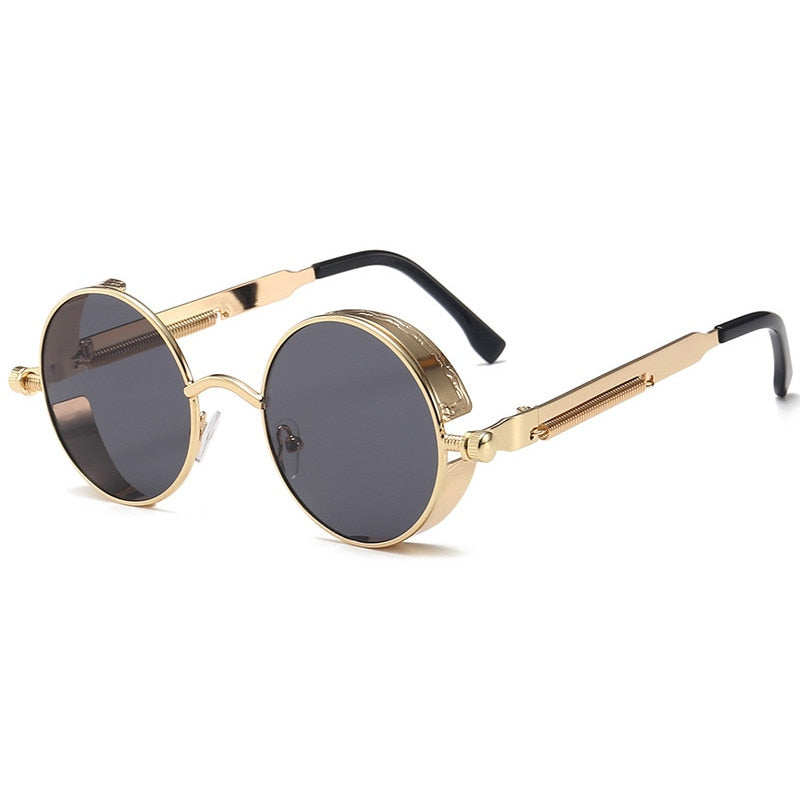 Retro Round Metal Sunglasses Unisex Vintage Spring Legs Steampunk Mirror Sunglasses for Uv400 Sun Glasses Gafas