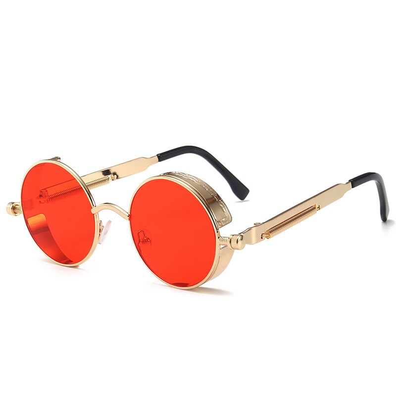 Retro Round Metal Sunglasses Unisex Vintage Spring Legs Steampunk Mirror Sunglasses for Uv400 Sun Glasses Gafas