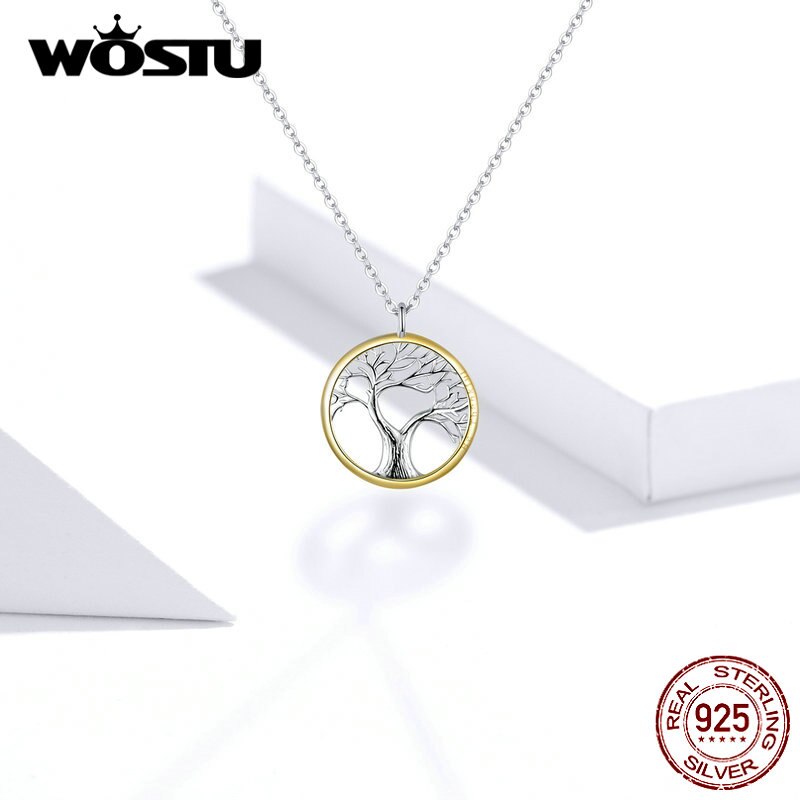 WOSTU 2019 New Arrival 925 Sterling Silver Tree for life Necklace Chain Link For Women Wedding Necklace Luxury Jewelry CQN367