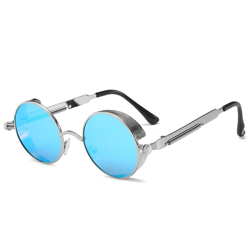 Retro Round Metal Sunglasses Unisex Vintage Spring Legs Steampunk Mirror Sunglasses for Uv400 Sun Glasses Gafas