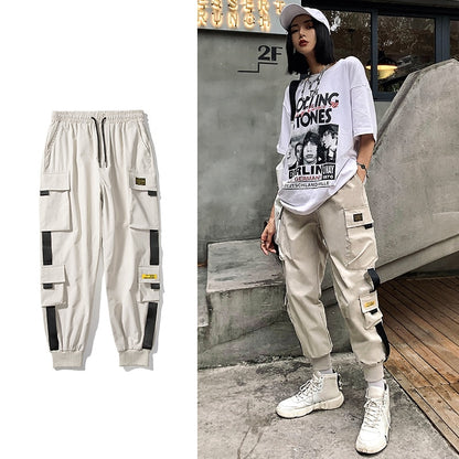 Streetwear pantalones negros cintura elástica pantalones de chándal verano otoño Hip Hop mujer Pantalones