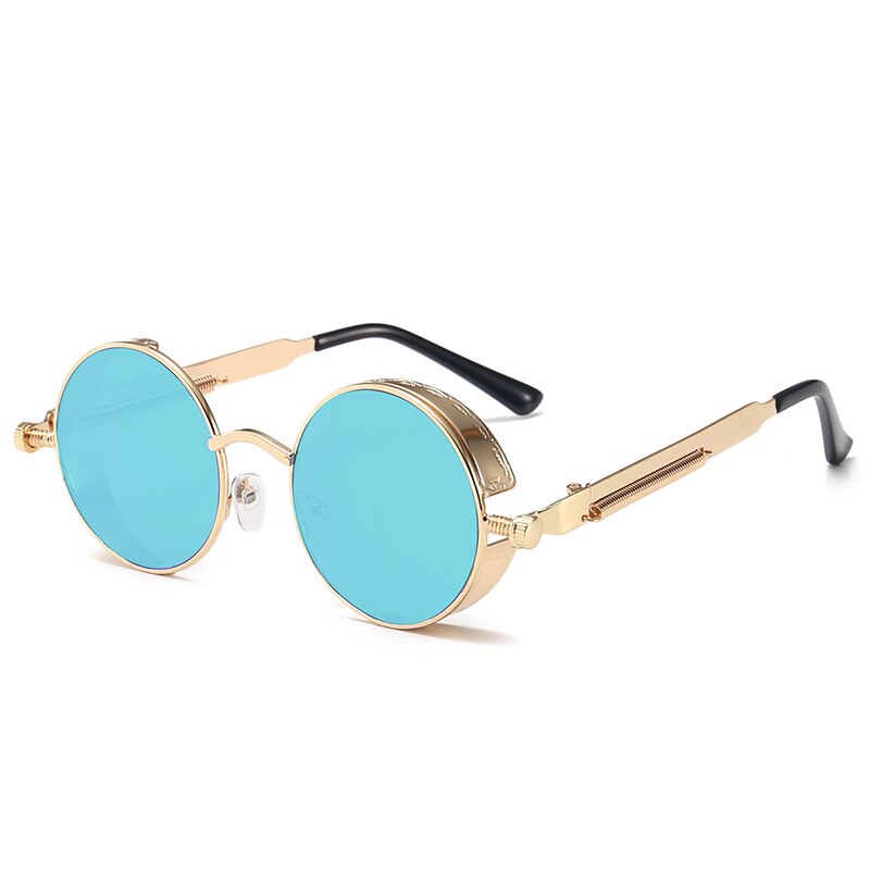 Retro Round Metal Sunglasses Unisex Vintage Spring Legs Steampunk Mirror Sunglasses for Uv400 Sun Glasses Gafas