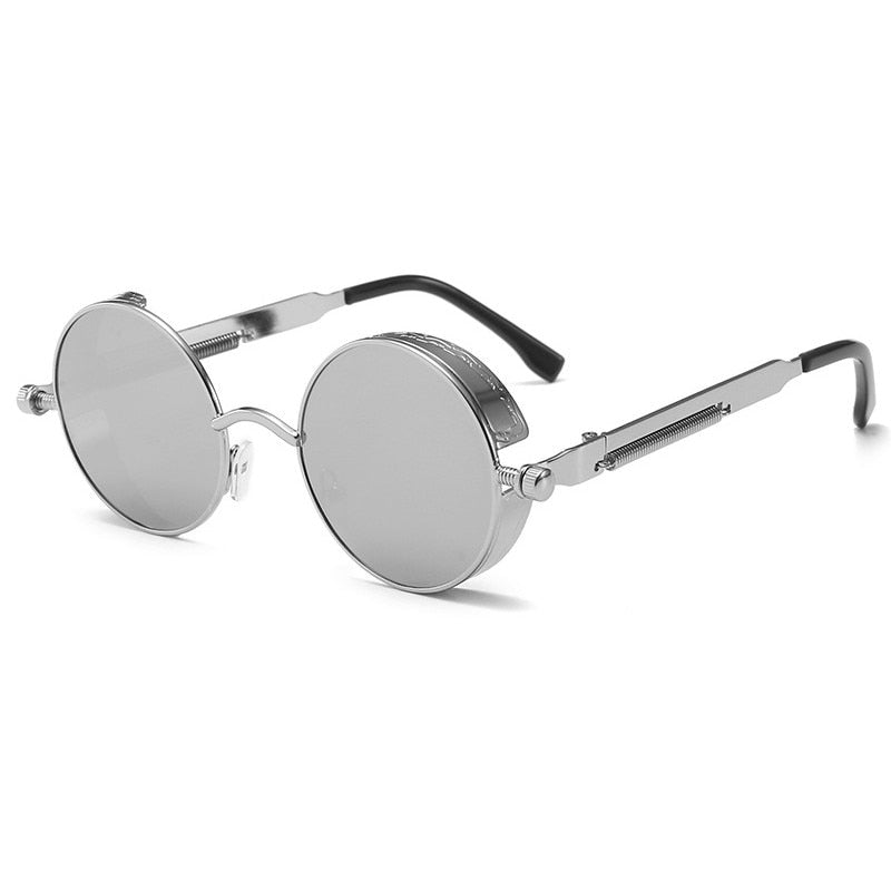 Retro Round Metal Sunglasses Unisex Vintage Spring Legs Steampunk Mirror Sunglasses for Uv400 Sun Glasses Gafas