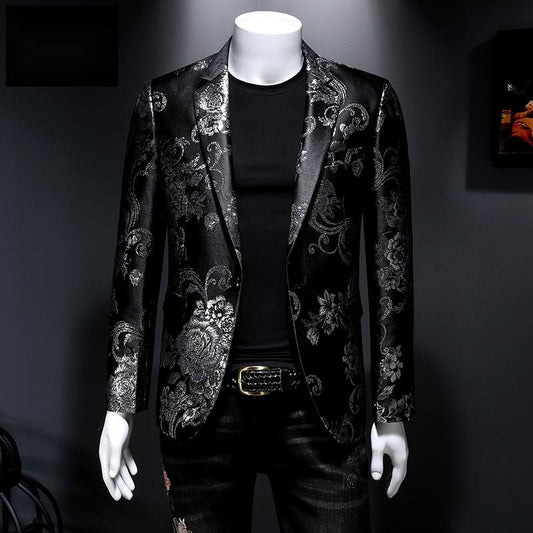 Blazer para Hombre, Blazer Vintage de Jacquard para Hombre, traje de novio de boda, Chaqueta de cena de lujo de hilo dorado de Metal, chaqueta Formal ajustada para Hombre