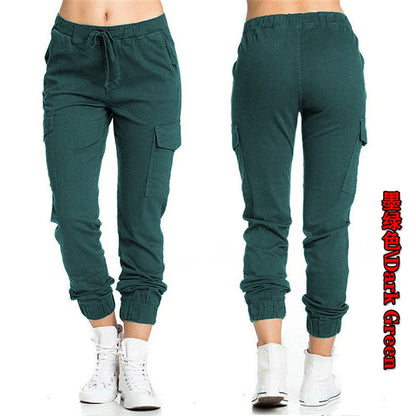 Pantalones cargo para mujer, con múltiples bolsillos, cordón ajustable, cintura elástica, deportivos, informales, largos