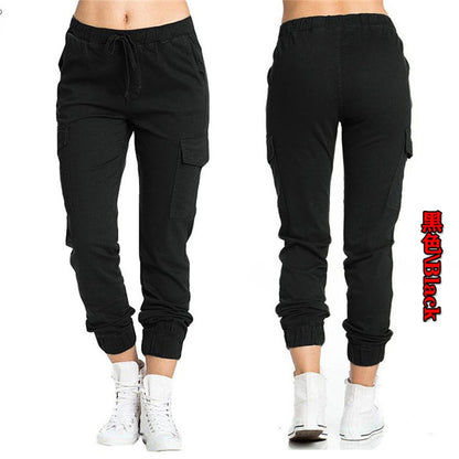 Pantalones cargo para mujer, con múltiples bolsillos, cordón ajustable, cintura elástica, deportivos, informales, largos