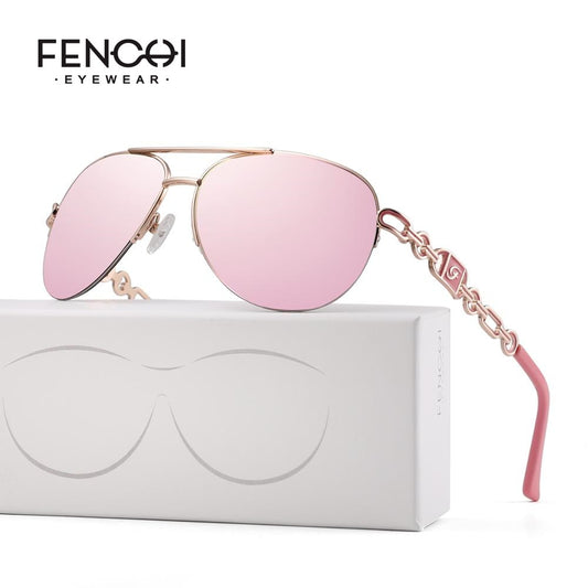 FENCHI Women Sunglasses DesignerTrendy Brand Vintage Pink Mirror Sun Glasses Ladies Cat Eye Eyewear Oculos Feminino De Sol