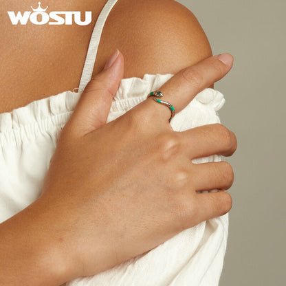 WOSTU 925 Sterling Sliver ajustable verde fluorescente serpiente circón anillos abiertos para mujeres joyería Original femenina CTR233