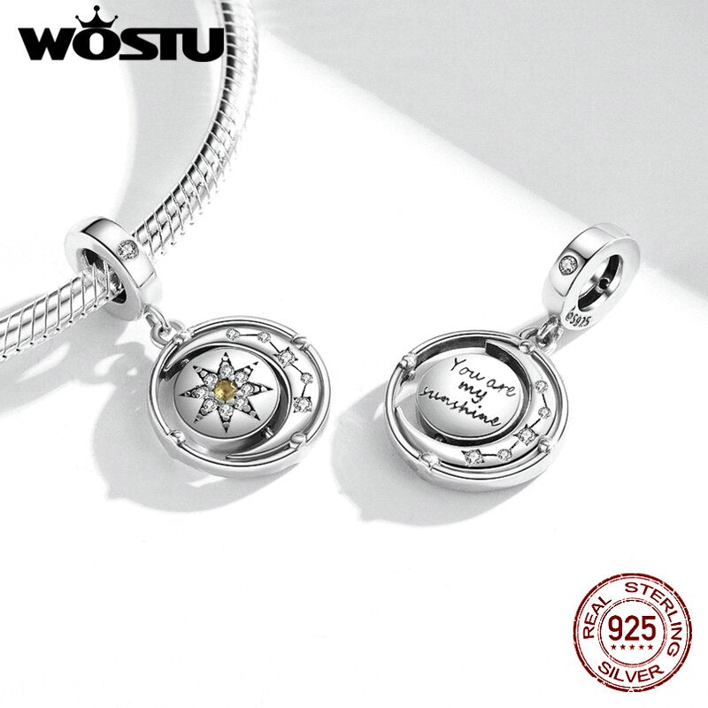 WOSTU 925 encanto de plata esterlina luna y estrella colgante de cuentas ajuste Original pulsera collar para mujer joyería CTC477