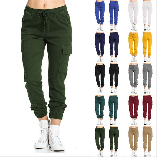 ¡Novedad de 2023! Pantalones Cargo sólidos para correr para mujer, pantalones deportivos de cintura elástica con cordón y varios bolsillos para mujer, ropa de calle, pantalón largo informal