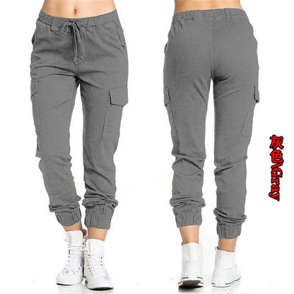 Pantalones cargo para mujer, con múltiples bolsillos, cordón ajustable, cintura elástica, deportivos, informales, largos