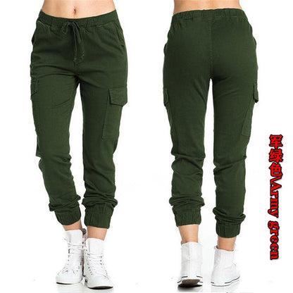 Pantalones cargo para mujer, con múltiples bolsillos, cordón ajustable, cintura elástica, deportivos, informales, largos