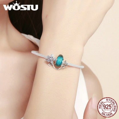 WOSTU 925 Plata de Ley verde Murano cuentas flor rosa encanto brazaletes y pulsera para mujer joyería de plata Original regalo CQB822