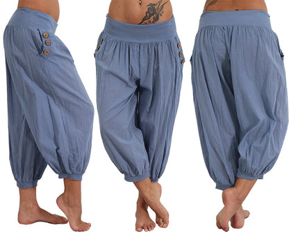 Nuevos pantalones capri holgados informales Aladdin para mujer