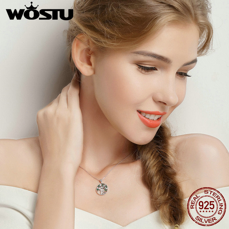 WOSTU New Arrival Real 925 Sterling Silver Relying in the Tree Pendant Necklaces For Women Luxury Fine Jewelry Gift CQN094