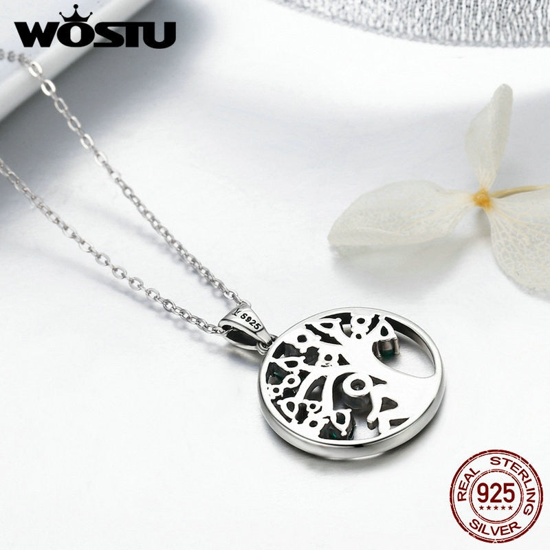 WOSTU New Arrival Real 925 Sterling Silver Relying in the Tree Pendant Necklaces For Women Luxury Fine Jewelry Gift CQN094