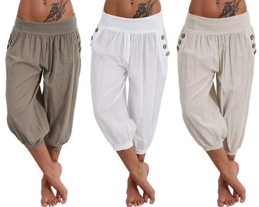 Nuevos pantalones capri holgados informales Aladdin para mujer