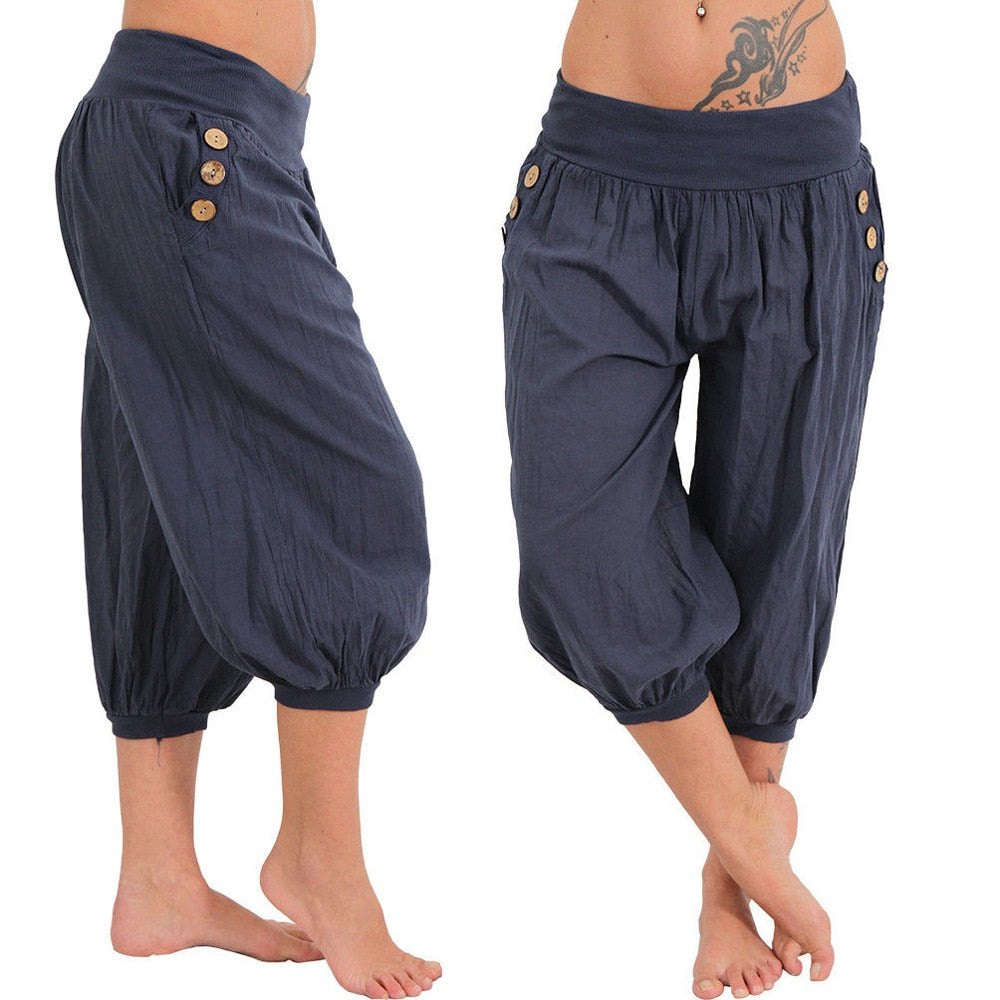 Nuevos pantalones capri holgados informales Aladdin para mujer