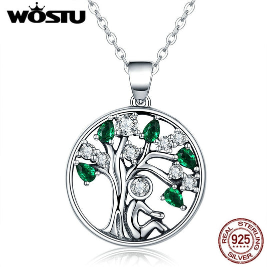 WOSTU, recién llegado, plata de ley 925 auténtica, collares con colgante de árbol para mujer, regalo de joyería fina de lujo CQN094