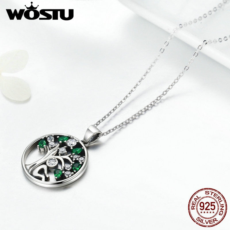 WOSTU New Arrival Real 925 Sterling Silver Relying in the Tree Pendant Necklaces For Women Luxury Fine Jewelry Gift CQN094