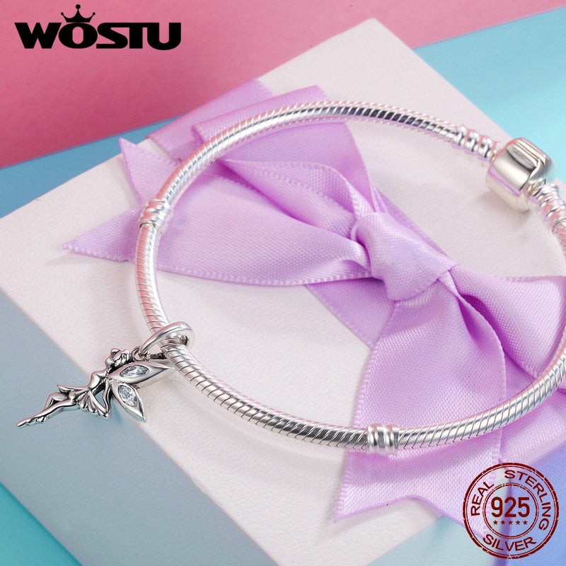 WOSTU auténtica Plata de Ley 925 flor Hada cuelga colgantes collares para mujeres marca fina joyería amante regalo