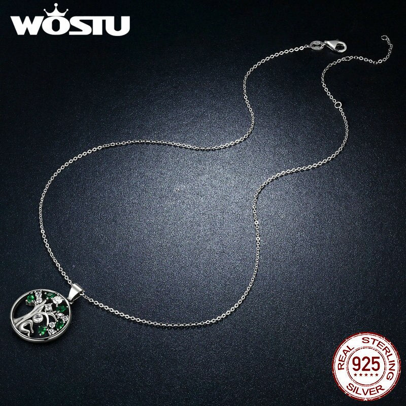 WOSTU New Arrival Real 925 Sterling Silver Relying in the Tree Pendant Necklaces For Women Luxury Fine Jewelry Gift CQN094