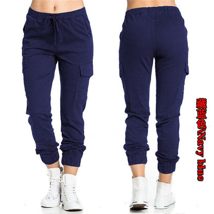 Pantalones cargo para mujer, con múltiples bolsillos, cordón ajustable, cintura elástica, deportivos, informales, largos