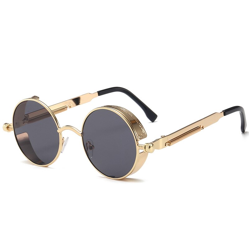 Retro Round Metal Sunglasses Unisex Vintage Spring Legs Steampunk Mirror Sunglasses for Uv400 Sun Glasses Gafas