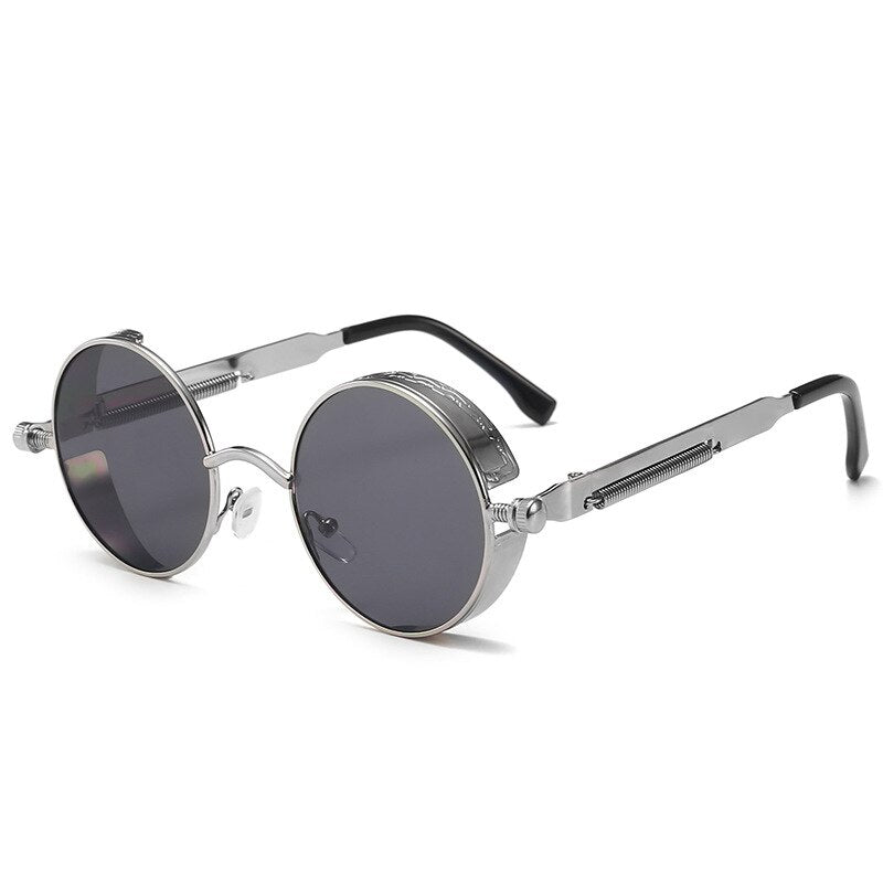 Retro Round Metal Sunglasses Unisex Vintage Spring Legs Steampunk Mirror Sunglasses for Uv400 Sun Glasses Gafas