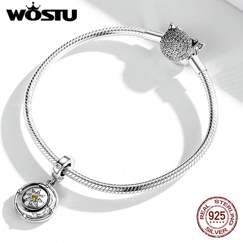 WOSTU 925 encanto de plata esterlina luna y estrella colgante de cuentas ajuste Original pulsera collar para mujer joyería CTC477