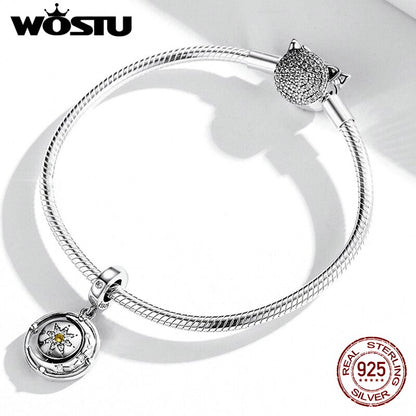WOSTU 925 encanto de plata esterlina luna y estrella colgante de cuentas ajuste Original pulsera collar para mujer joyería CTC477