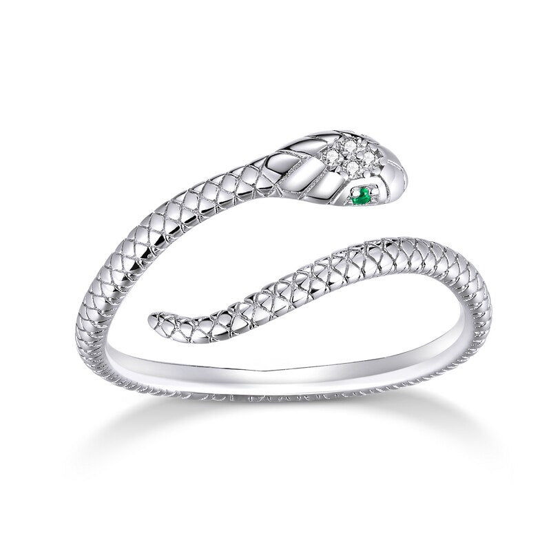 WOSTU 925 Sterling Sliver ajustable verde fluorescente serpiente circón anillos abiertos para mujeres joyería Original femenina CTR233