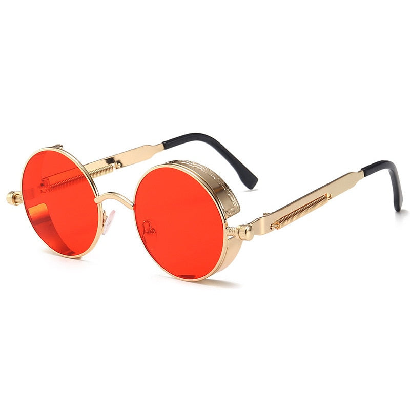 Retro Round Metal Sunglasses Unisex Vintage Spring Legs Steampunk Mirror Sunglasses for Uv400 Sun Glasses Gafas