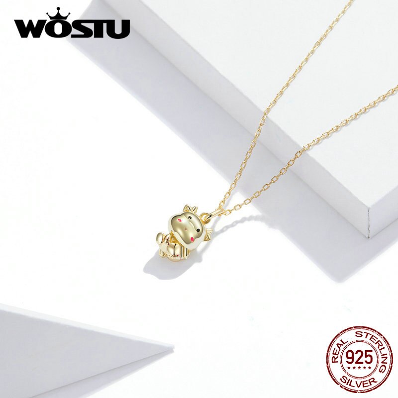 WOSTU 925 Sterling Silver Heart to Heart Necklace Dazzling CZ Long Chain Link Necklace For Women Fashion Jewelry CQN442